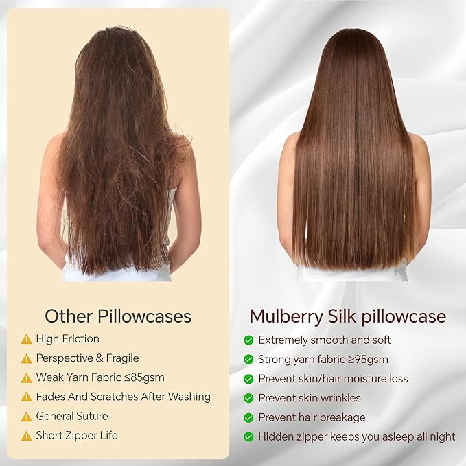 INFIIXSO Mulberry Silk Pillowcase for Hair and Skin, Silk Pillow Cases Queen Size with Hidden Zipper 20x30 Inches, Extraordinary Smooth and Soft Cooling Pillow Cases for Hot Sleepers(White, 1 Pack)