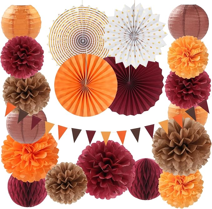 Burgundy Brown-Orange Baby-Shower Boho Party-Decorations by Burgleda