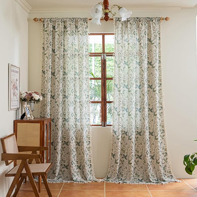 ENJOYBRIDAL Floral Curtains 96 Inches Semi Sheer Boho Drapes - Image 5