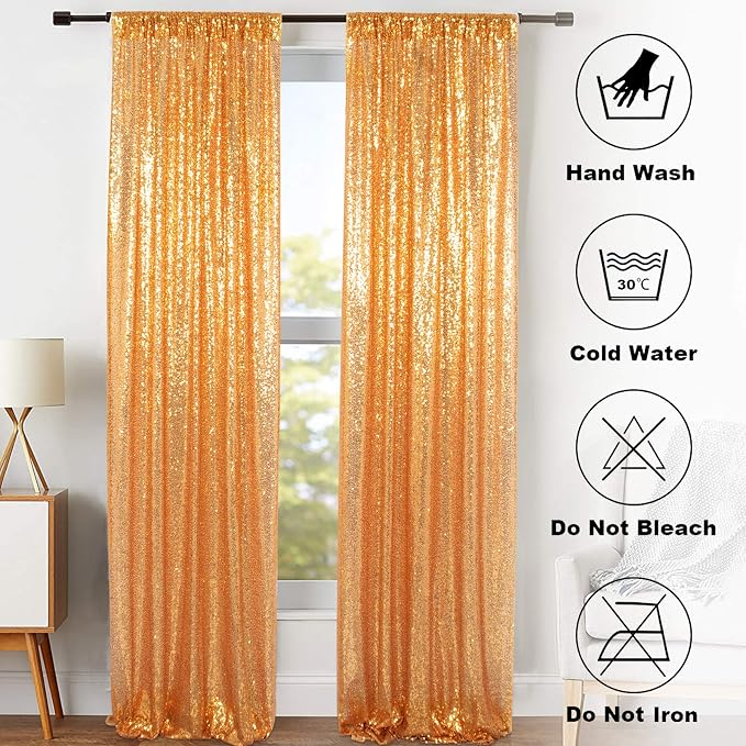ShinyBeauty Gold Sequin Curtains 2 Panels 2FTx8FT - Image 7