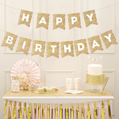 Hooqict Gold Happy Birthday Banner Sign - Image 2