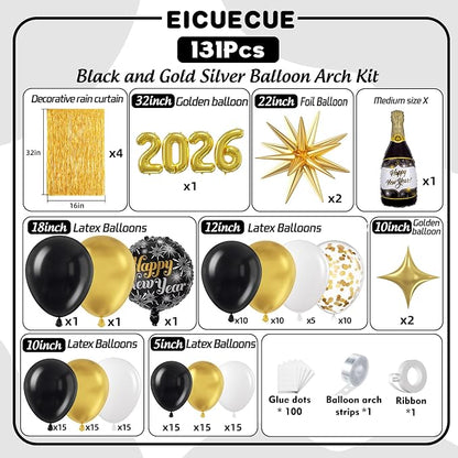 Black and Gold White Balloons Garland Arch Kit - Image 2