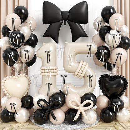 Beige Number 15 Balloon 40 Inch, Double Stuff Pearl White Black Cream Latex by Jobkoo