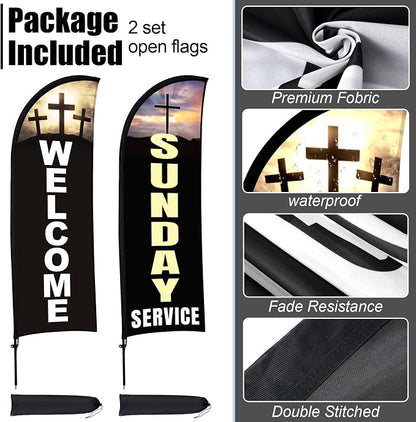 Buryeah 2 Sets Welcome Feather Flag Sign Kit 8 ft Welcome Banners Swooper Flag - Image 4