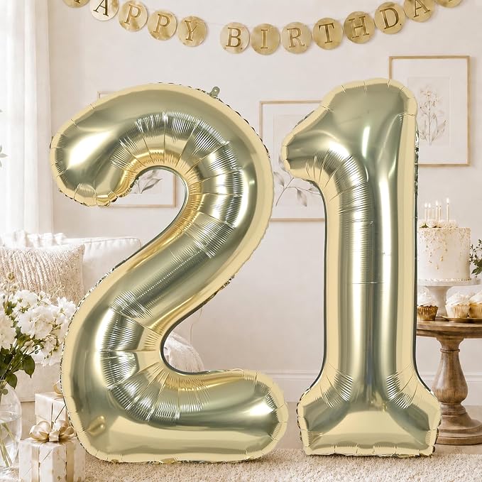 Champagne Gold 21st Birthday Balloons Number 21, 40 Inch Large Foil 2 & 1 by KAINSY