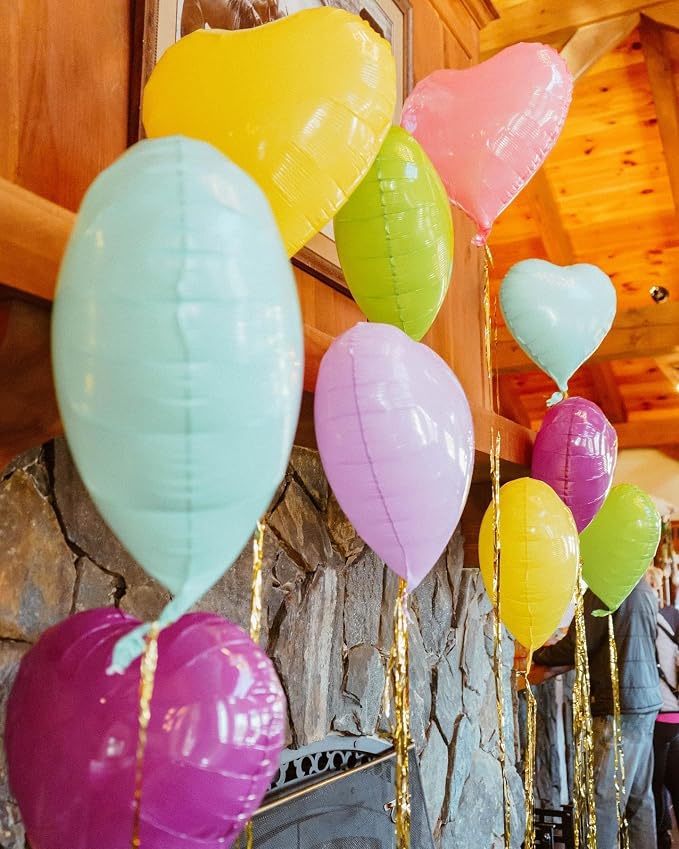 Pastel Colorful Heart Balloons, 18Inch Pink Blue Yellow Green Purple Helium - Image 4