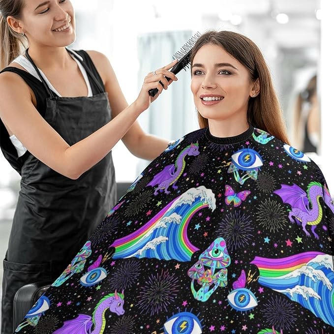 Extra Long Hair Styling Cape, Professional Hair Cutting Apron Trippy Mushroom Butterflies Ocean Wave Dragon Eyes Shampoo Cutting Household Capes Wrap for Hair Cutting Styling