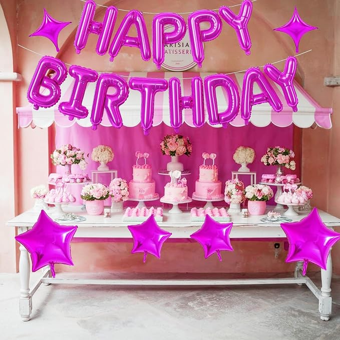 Happy Birthday Balloon Banner Hot Pink, 16 Inch Mylar Foil Letter Balloons - Image 7
