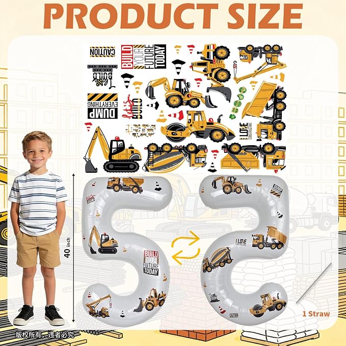 Construction Number 5 Balloon 40 Inch | White Foil Balloon - Image 2