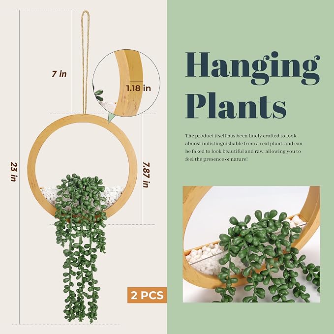 Der Rose 2 Pack 15" Fake Hanging Plants in Wood Tone Pots - Image 3