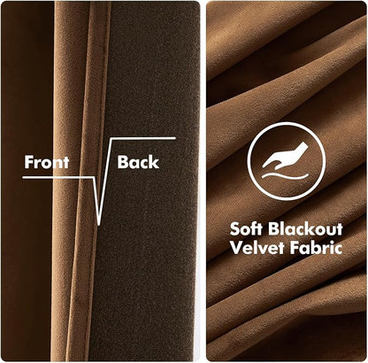 MIULEE Velvet Curtains Chocolate Brown 52 x 96 Inch Length Set of 2 | Grommet - Image 3