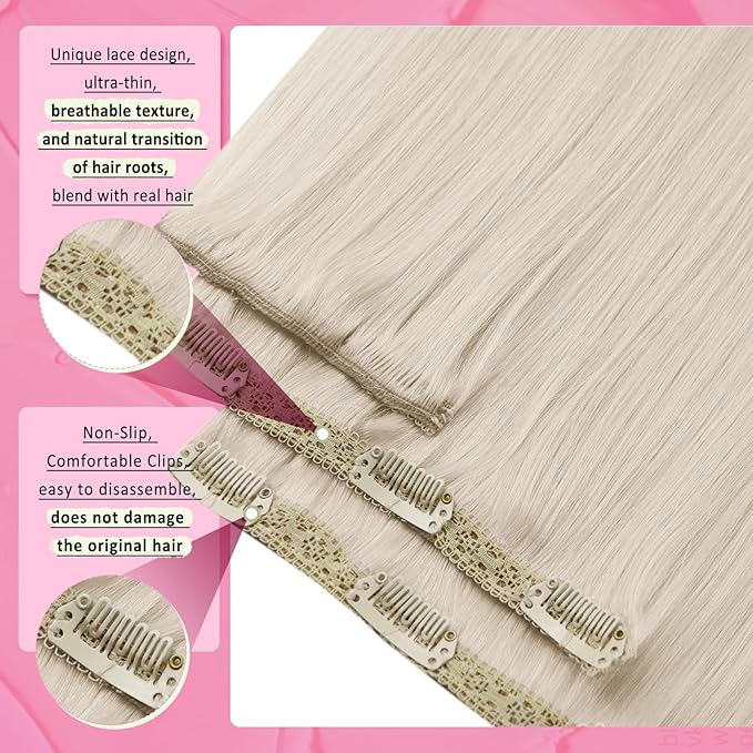 YoungSee Clip in Human Hair Extension Platinum Blonde Dyeable Human Hair Clip in Extensions White Blonde Clip ins Extension Real Human Hair Straight Add Volume 7Pcs 120G 14In