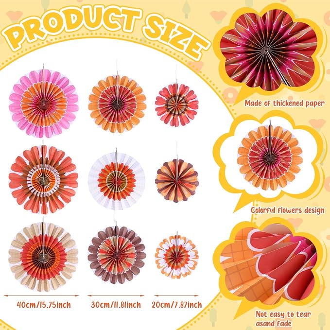 Outus Flower Hanging Decorations Summer Paper Fans Classroom Ceiling Wall Decor - Image 2