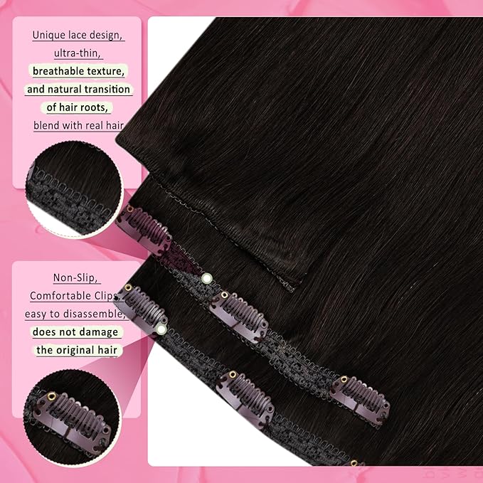 YoungSee Clip in Human Hair Extensions Brown Clip in Extensions Real Human Hair Darkest Brown Human Hair Clip ins Extensions Ease to Use 22Inch 7Pcs 120G