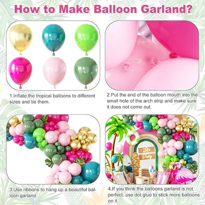 146Pcs Tropical Flamingo Balloon Arch Garland Kit, Hot Pink Dark Green Light - Image 3