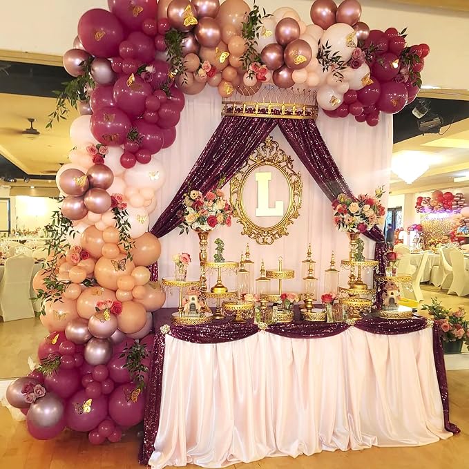 Burgundy Sequin Backdrop 4 Pcs 2ftx8ft Glitter Backdrop Curtains Birthday Party - Image 2