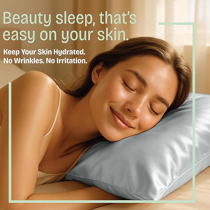 BLISSFORD Satin Pillowcase with Zipper, for Hair and Skin Care, Feels Soft and Cool Like a Silk Pillowcase, Satin Pillow Cases 2 Pack, Slik Pillow Cover, Silver Grey - Standard Size, Set of 2