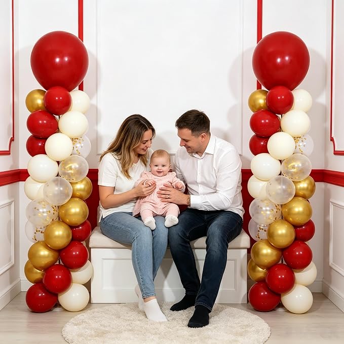 Burgundy Gold White Balloon Column Stand Kit of 2 | 102 Pcs Maroon Sand White - Image 5