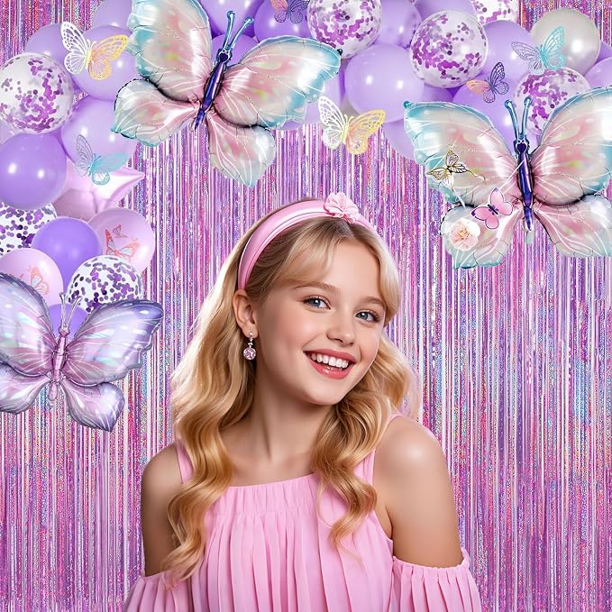 Shimmering Purplish Pink Foil Fringe Curtains - Image 3