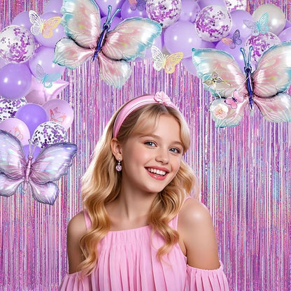 Shimmering Purplish Pink Foil Fringe Curtains - Image 3