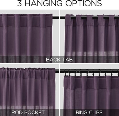 Plum Linen Curtains 96 Inches Long 2 Panels Set - Image 2