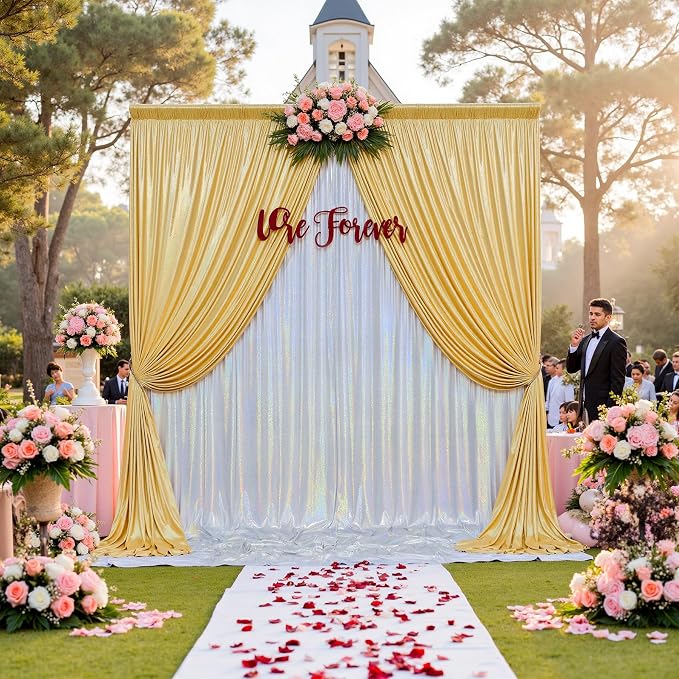 10x10ft Shimmer Silver Sequin Backdrop Curtain - Image 6