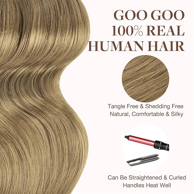 GOO GOO Tape in Hair Extensions Human Hair, 7 Bronde, 20inch 100g 40pcs, Skin Weft Seamless Invisible, Silky Straight with Thick Ends, Remy Human Hair