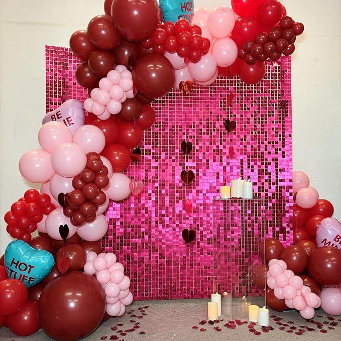 Shimmer Wall Backdrop Hot Pink Wall Panels 24Pcs Square Sequin Shimmer Wall - Image 2