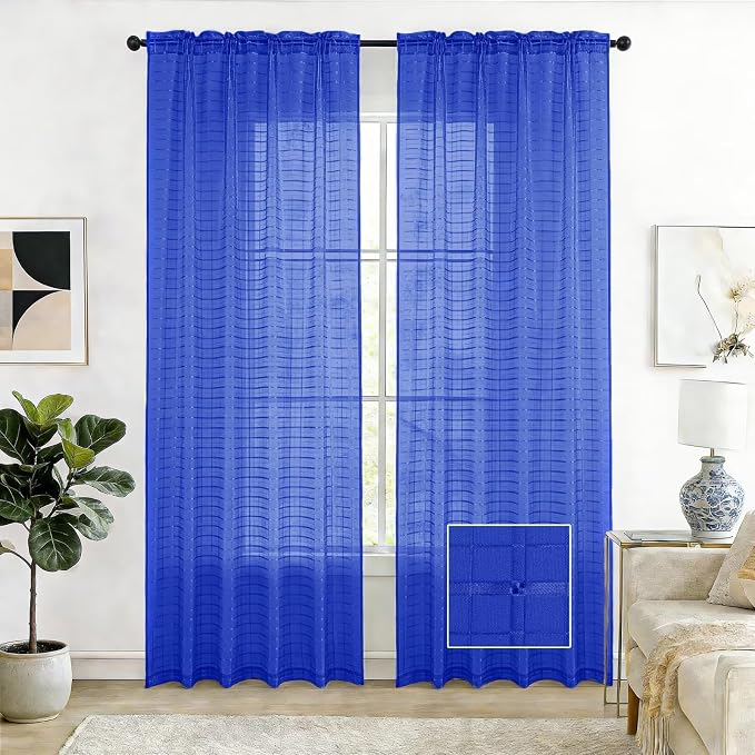 SpaceDresser Check Sheer Curtains 84 Inches Long by SpaceDresser