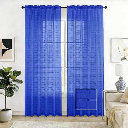 SpaceDresser Check Sheer Curtains 54 Inches Long by SpaceDresser