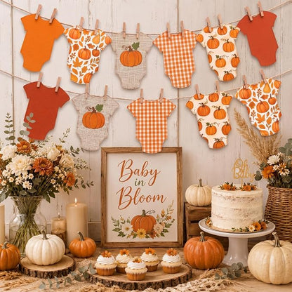 Frienda Baby in Bloom Paper Banner Baby Shower Fall Pumpkin Paper Bodysuit by Frienda