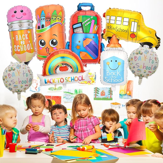 8 Pcs Back To School Foil Balloons Colorful School Bus Pencil Schoolbag Crayon - Image 3