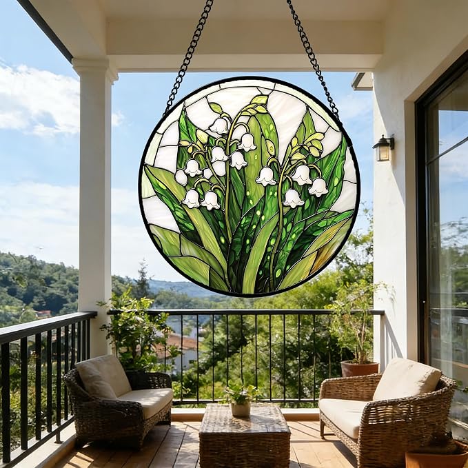 DASTOLL Stained Glass Window Hanging, Lily of the Valley Flower Sun Catchers - Image 5