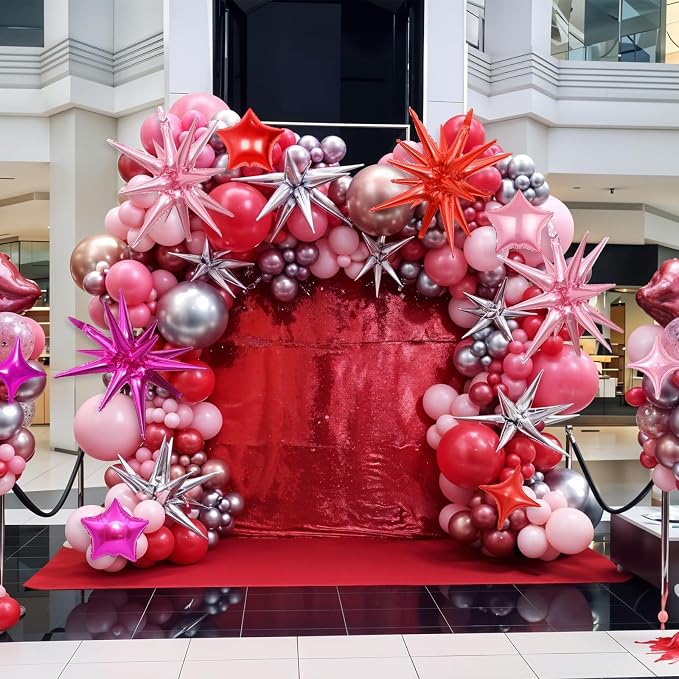 14pcs Hot Pink Red Star Balloons, Mixed Star Foil Balloon, 22Inch Explosion - Image 6