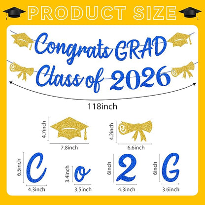 Blue and Gold Graduation Decorations Banner 2026, Glitter Blue and Gold Class - Image 5