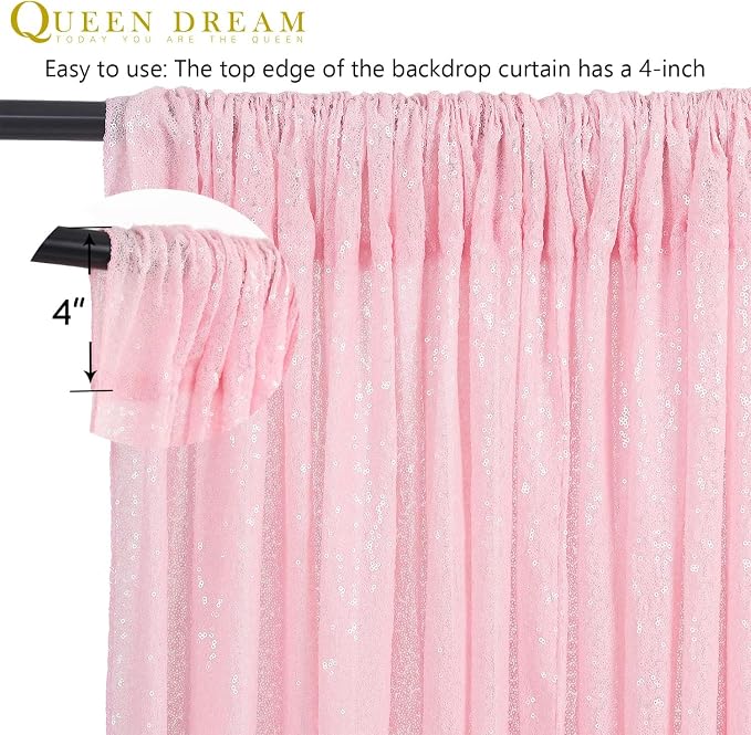 Pink Sequin Backdrop Curtain 8ft x 8ft Baby Shower Backdrop Drapes | Glitter - Image 6
