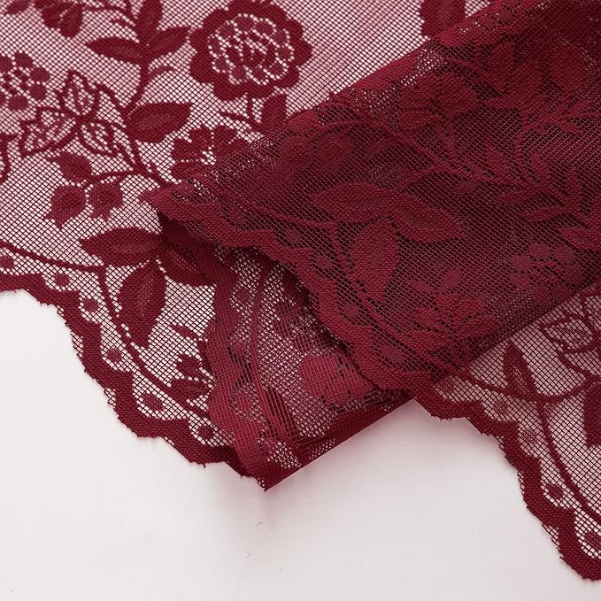 Burgundy Sheer Curtains for Bedroom Rustic Floral W42 x L54 Inch, 2 Panels | - Image 7