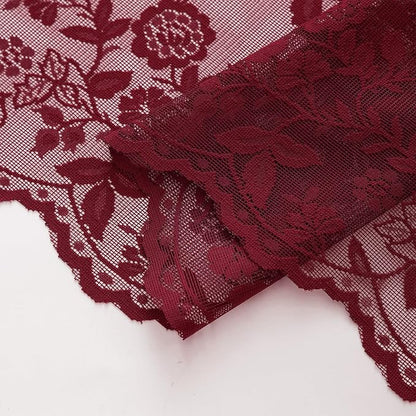Burgundy Sheer Curtains for Bedroom Rustic Floral W42 x L54 Inch, 2 Panels | - Image 7
