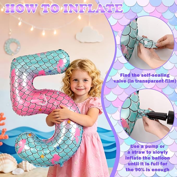40 Inch Mermaid Number 5 Balloon, Sea Themed Birthday Decorations - Image 4