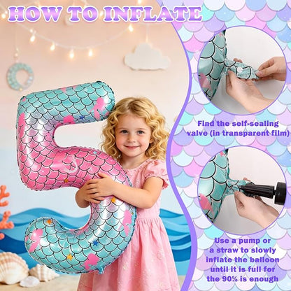 40 Inch Mermaid Number 5 Balloon, Sea Themed Birthday Decorations - Image 4