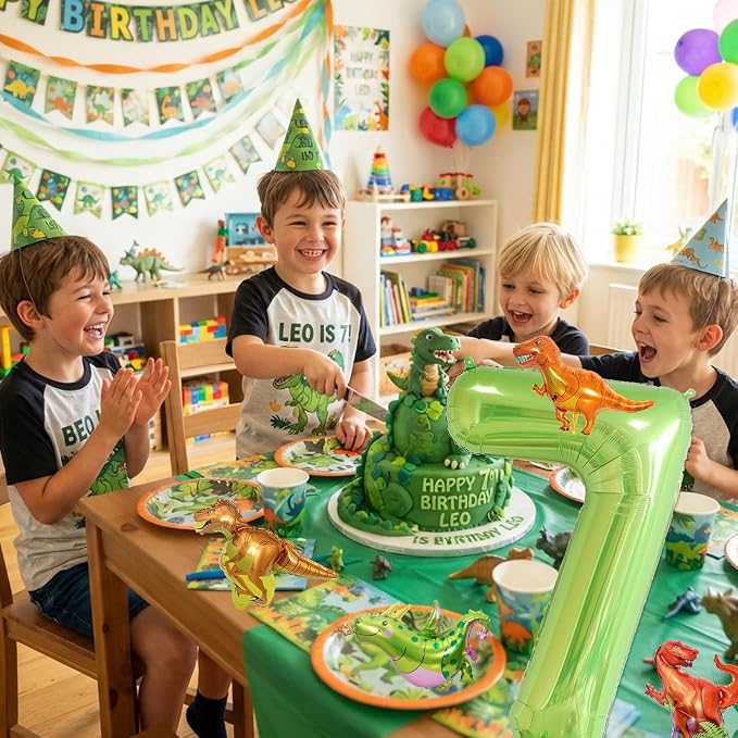 Dinosaur 7th Birthday Decorations 40 Inch Giant Green Number 7 Foil Balloon | - Image 6