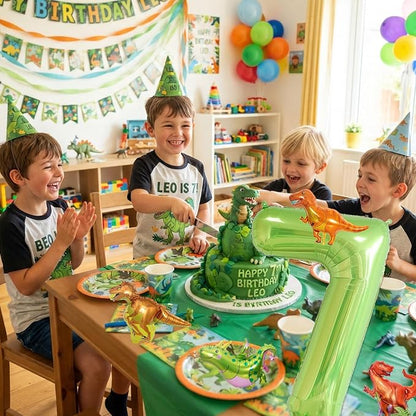 Dinosaur 7th Birthday Decorations 40 Inch Giant Green Number 7 Foil Balloon | - Image 6