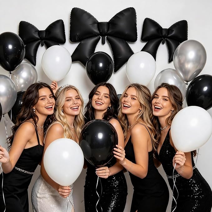38 Inch Black Bow Foil Balloons, Large Black Mylar Bowknot Balloons Coquette - Image 5