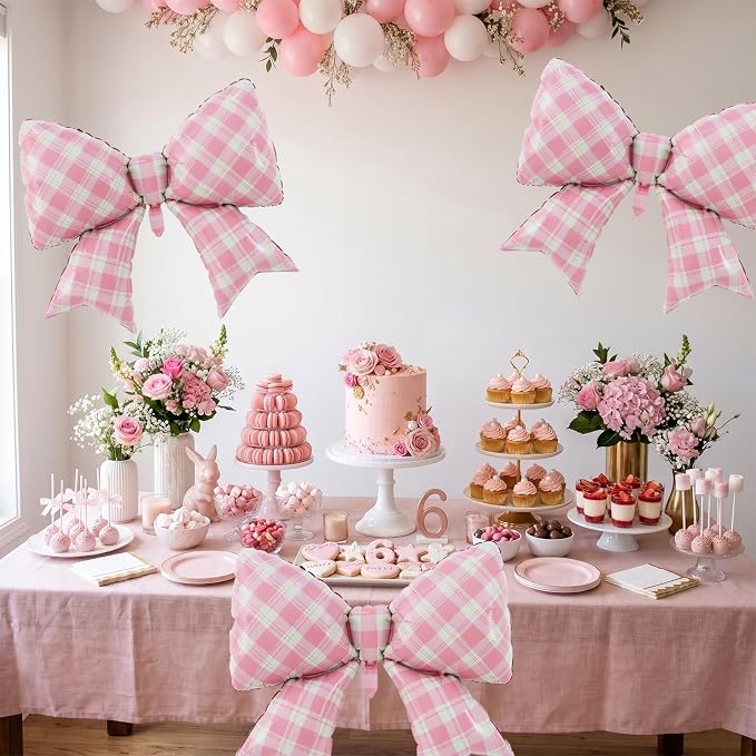 38 Inches Bow Balloon Checkered Pink - Image 5