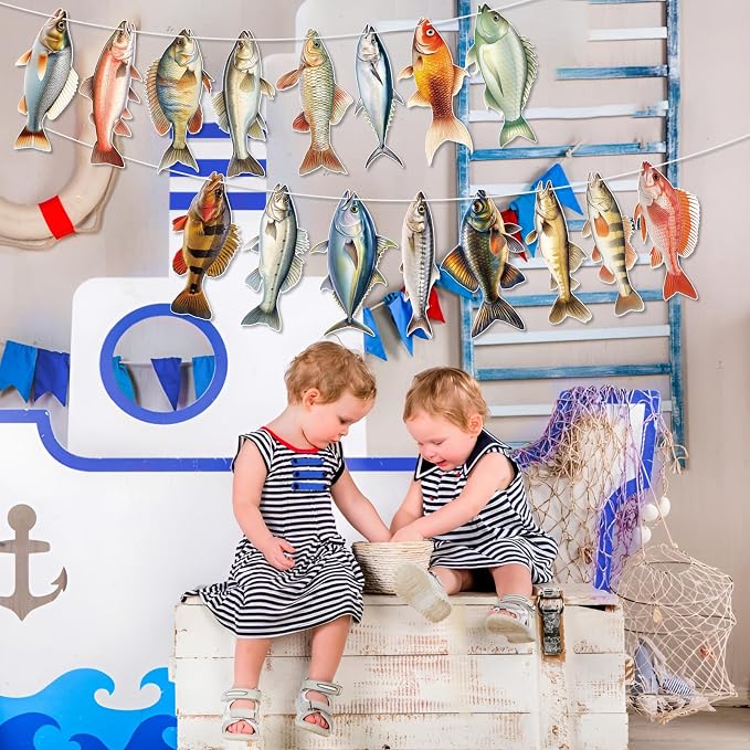 Hooqict Fishing Hanging Banner Garland Fish Birthday Party Banner - Image 6