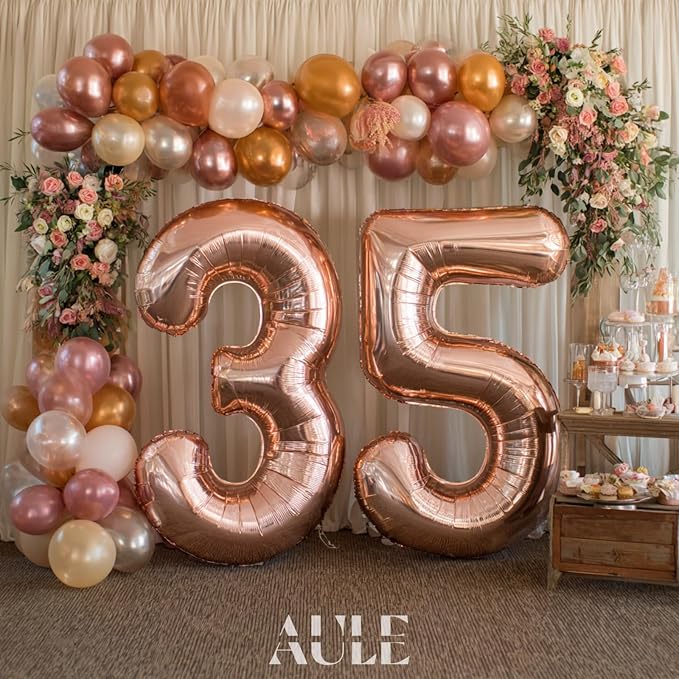 AULE 40 Inch Rose Gold 35 Balloon Number Foil 0-9 Birthday Big Numbers | - Image 3