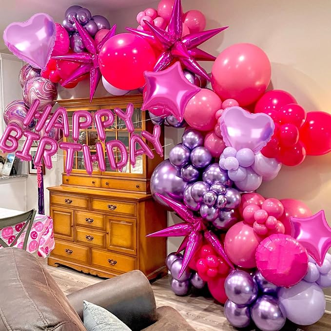 29PC Pink Purple Happy Birthday Balloon Banner, 16Inch 3D Aluminum Letter - Image 5