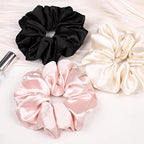 3 Pcs Large Silk Satin Scrunchies - Extra Big, Both for Thick or Thin Hair, No Crease Jumbo Ponytail Holder, No Hurt Your Hair for Sleep