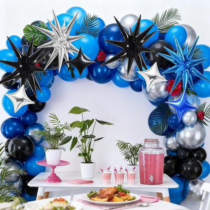 TONIFUL 22Inch 18Pcs Black Blue Silver Explosion Star Mylar Balloons and 10Inch - Image 3