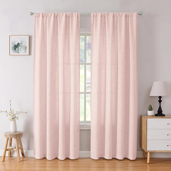 Tollpiz Linen Curtains Bedroom Rod Pocket Semi Sheer Curtain Burlap Light by Tollpiz